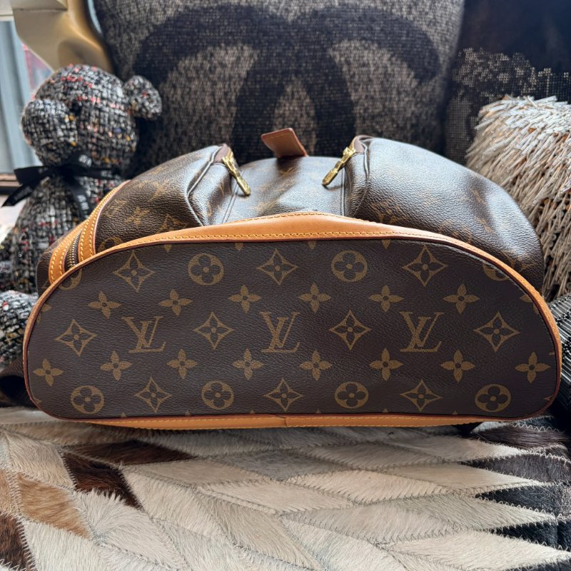 LV原花紋拚皮革雙口袋 後背包-3