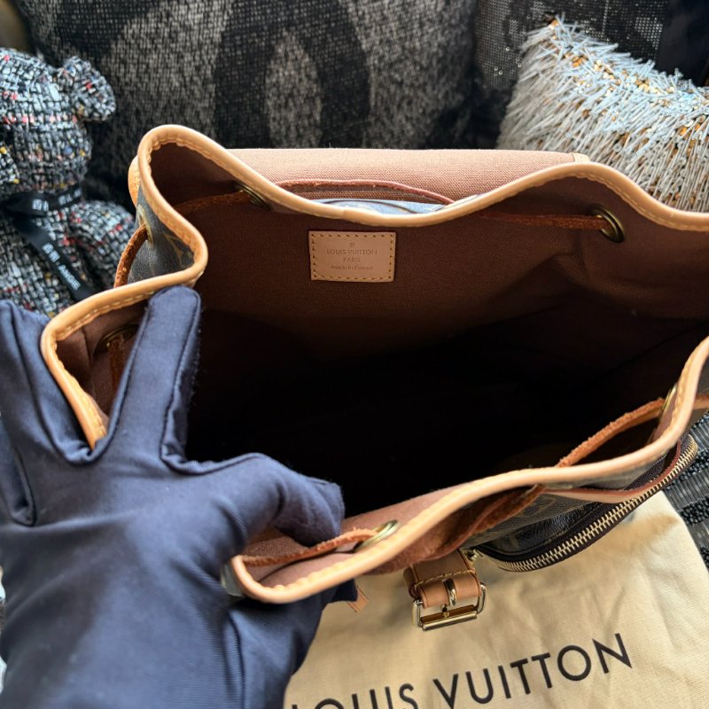 LV原花紋拚皮革雙口袋 後背包-4