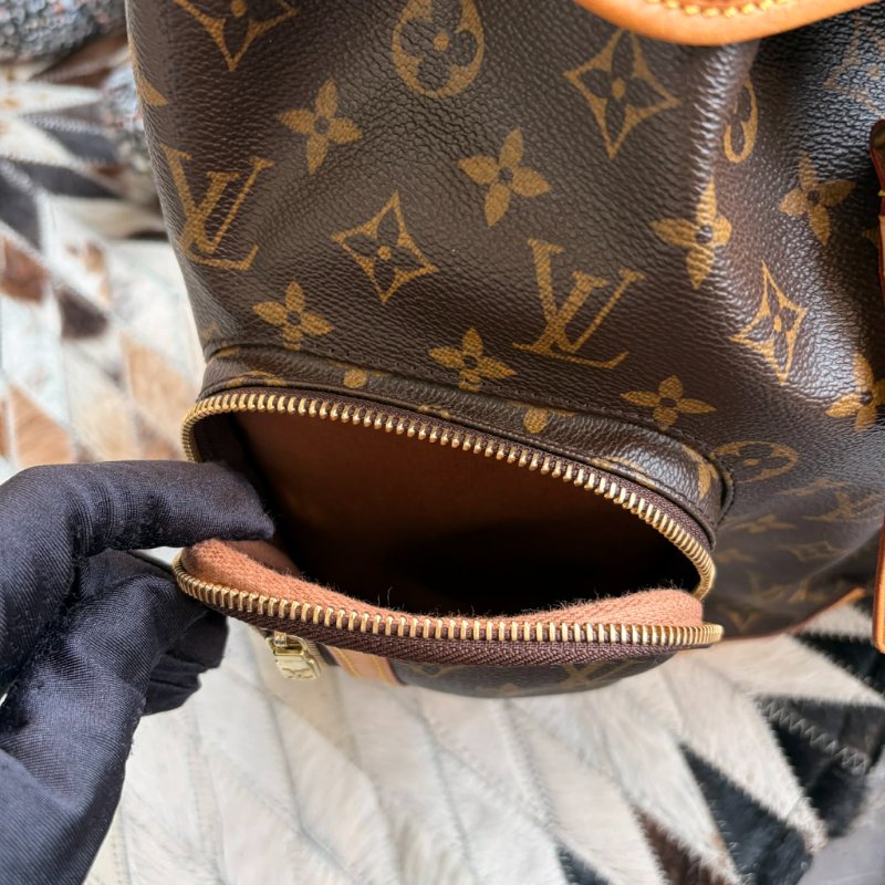 LV原花紋拚皮革雙口袋 後背包-6