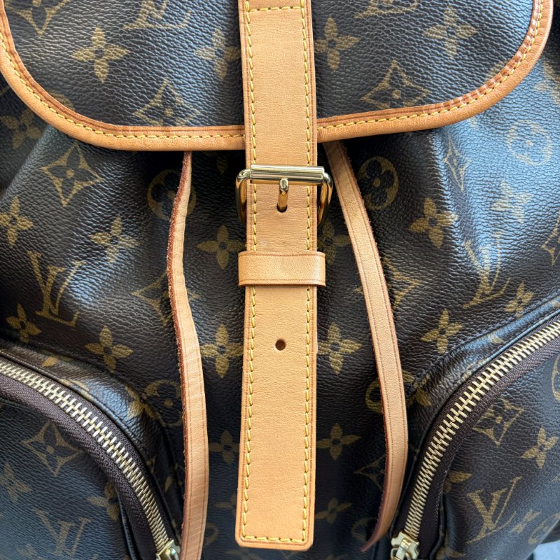 LV原花紋拚皮革雙口袋 後背包-7