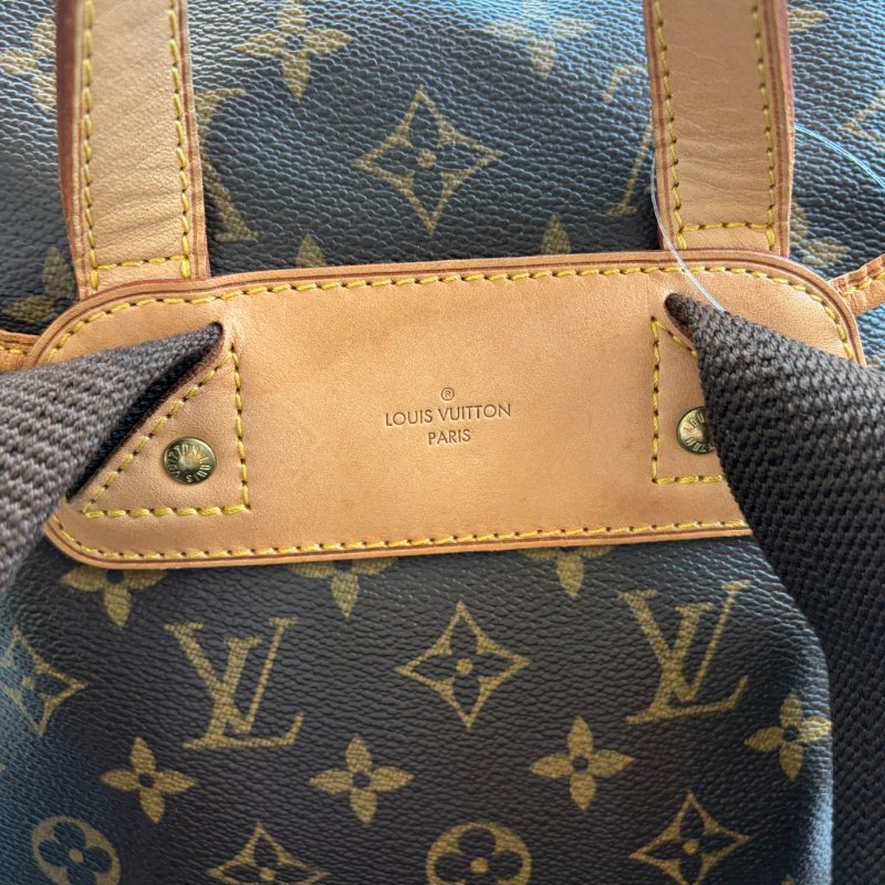 LV原花紋拚皮革雙口袋 後背包-8