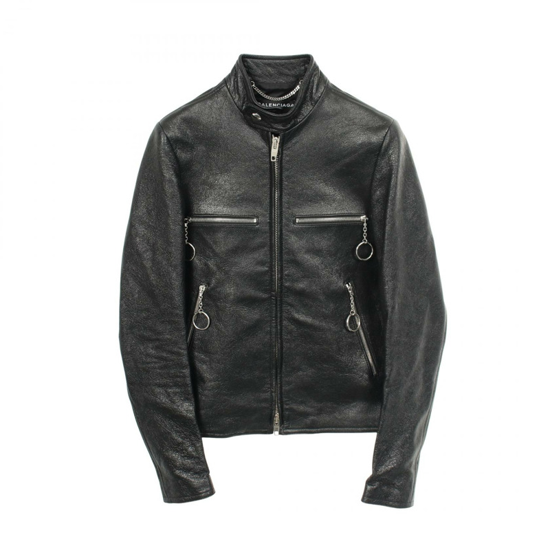 BALENCIAGA 單件 Riders 夾克 Blouson #44 黑色皮革二手男款-0