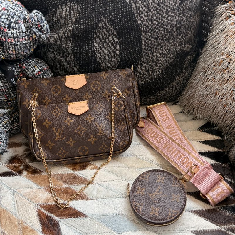 LV 原花紋三合一配件包 粉 晶片款-0