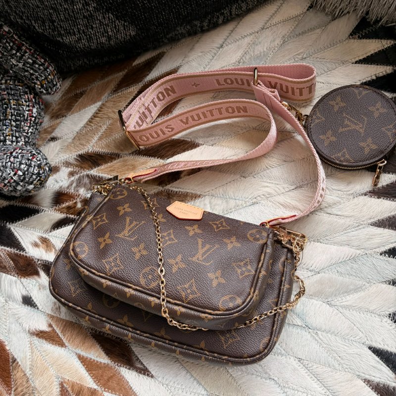 LV 原花紋三合一配件包 粉 晶片款-2