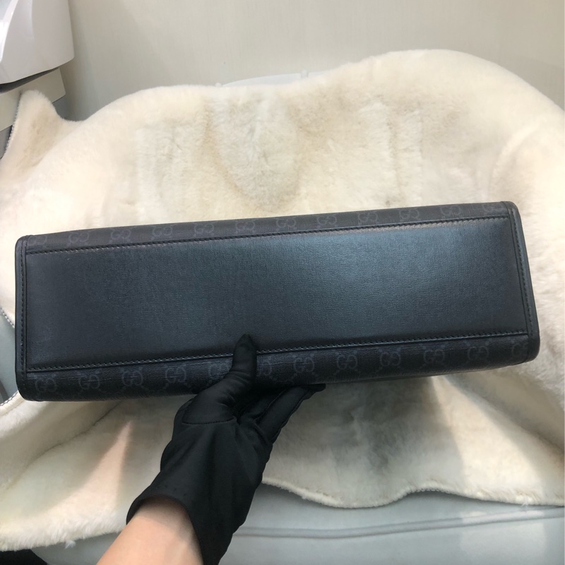 Gucci 黑色老花 PVC 大Tote 2Way 公事包 XC340-4