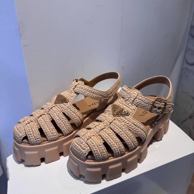 Prada Monolith 鉤織羅馬厚底涼鞋-0