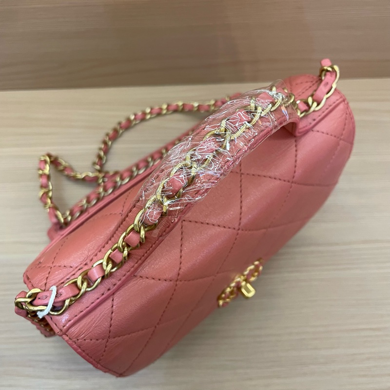 Chanel 香奈儿 19bag handle 珊瑚粉 邮差链条包-4