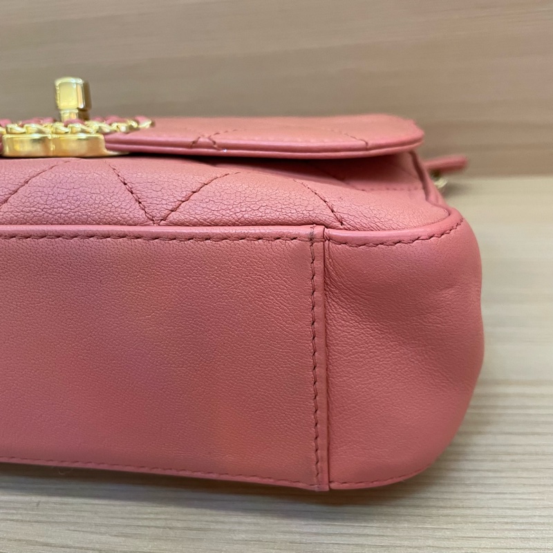 Chanel 香奈儿 19bag handle 珊瑚粉 邮差链条包-7