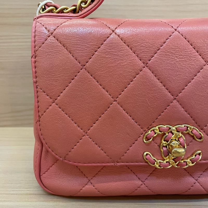 Chanel 香奈儿 19bag handle 珊瑚粉 邮差链条包-8