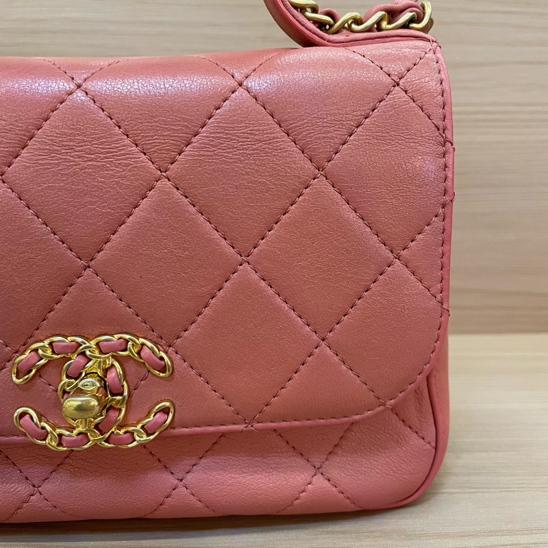 Chanel 香奈儿 19bag handle 珊瑚粉 邮差链条包-9