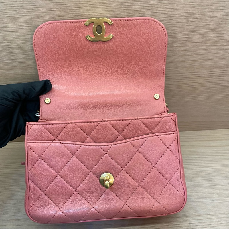 Chanel 香奈儿 19bag handle 珊瑚粉 邮差链条包-10