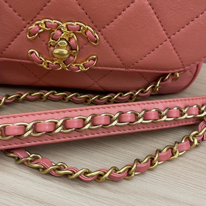 Chanel 香奈儿 19bag handle 珊瑚粉 邮差链条包-13