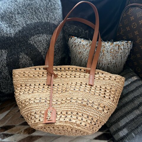 YSL PANIER拉菲草肩背包 焦糖