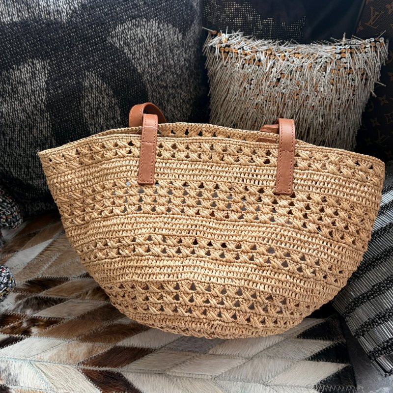 YSL PANIER拉菲草肩背包 焦糖-1