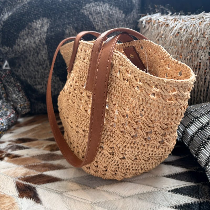 YSL PANIER拉菲草肩背包 焦糖-2