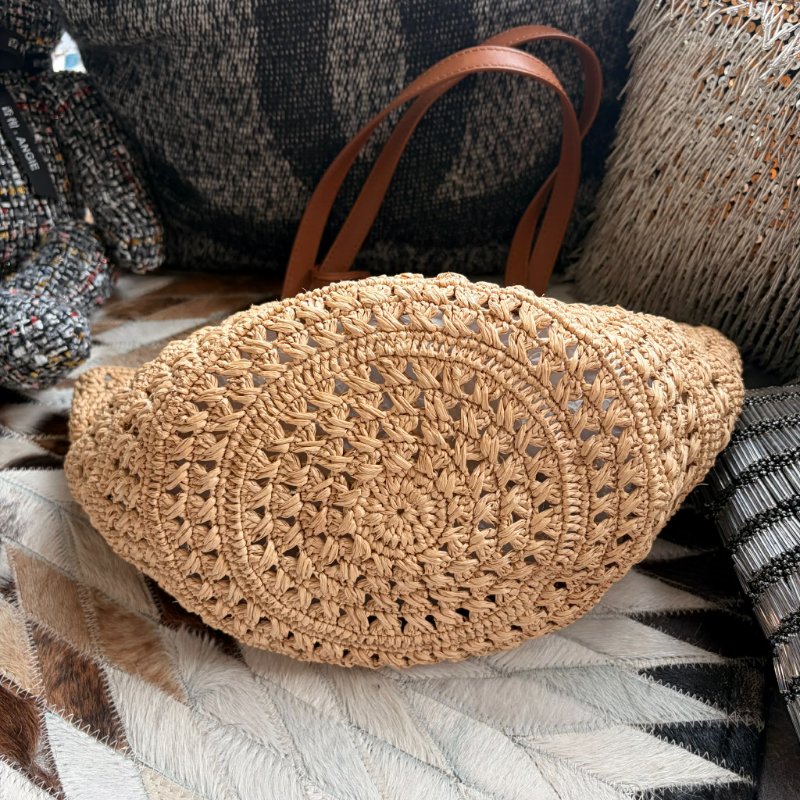 YSL PANIER拉菲草肩背包 焦糖-3