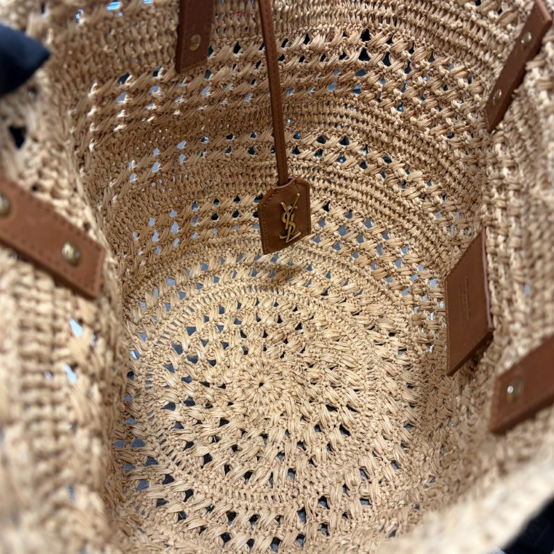 YSL PANIER拉菲草肩背包 焦糖-4