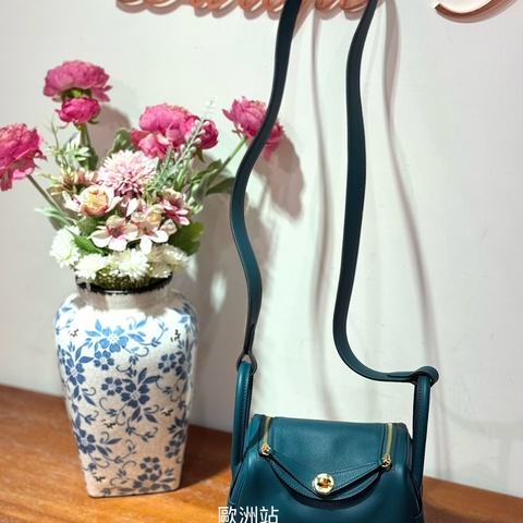 Hermès Mini Lindy，Vert Bosphore colour，金扣