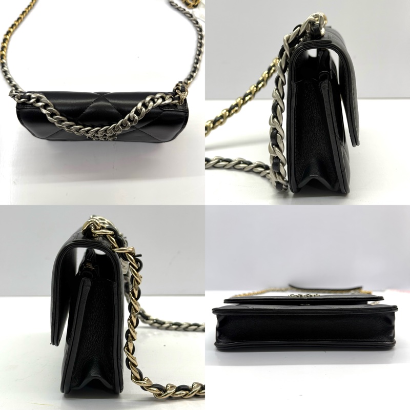 CHANEL 香奈兒 黑色羊皮CHANEL19 WOC 斜背包 17CM-3
