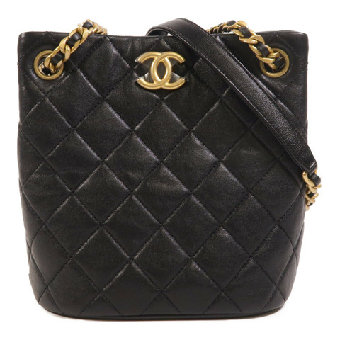 CHANEL 羊皮皮革Bucket Bag金扣鏈帶肩背袋