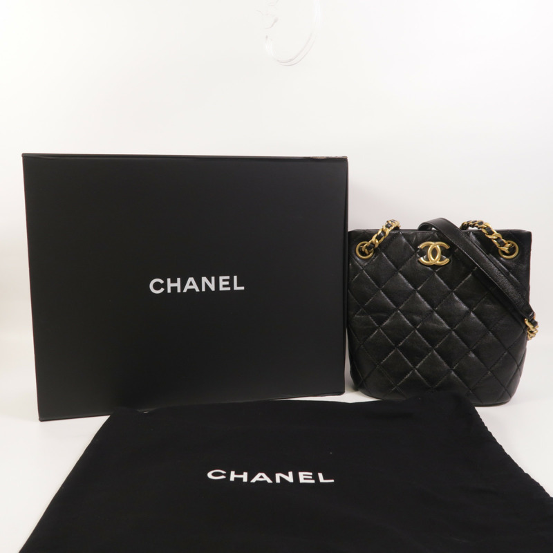 CHANEL 羊皮皮革Bucket Bag金扣鏈帶肩背袋-8