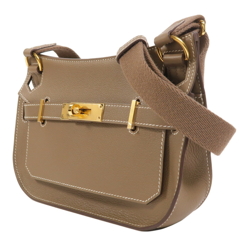 HERMES Evercolor皮革Mini Jypsiere金扣肩背袋Etoupe-2