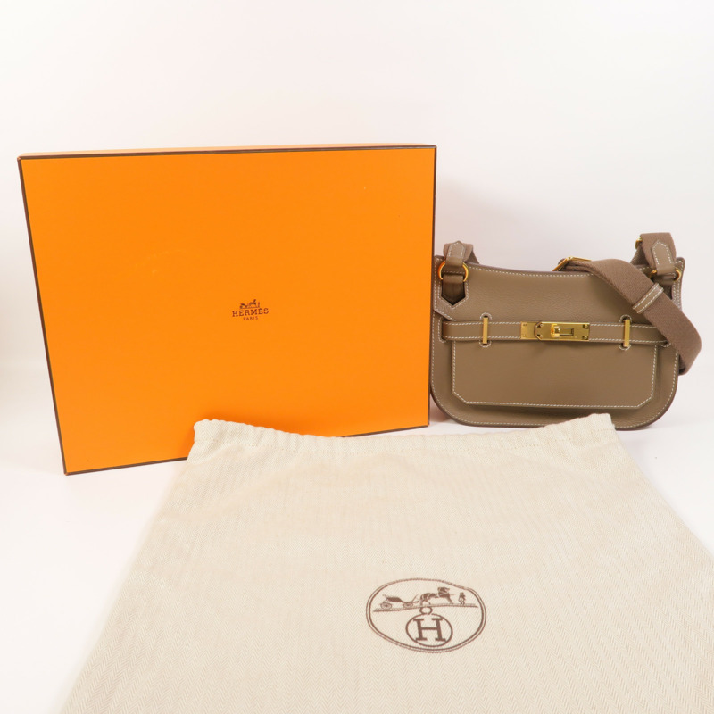 HERMES Evercolor皮革Mini Jypsiere金扣肩背袋Etoupe-8