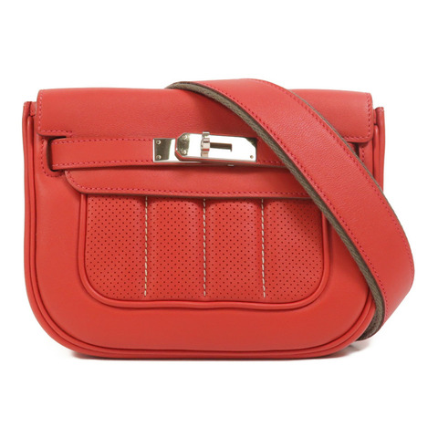 HERMES Swift皮革Berline Mini銀扣肩背袋Vermillon
