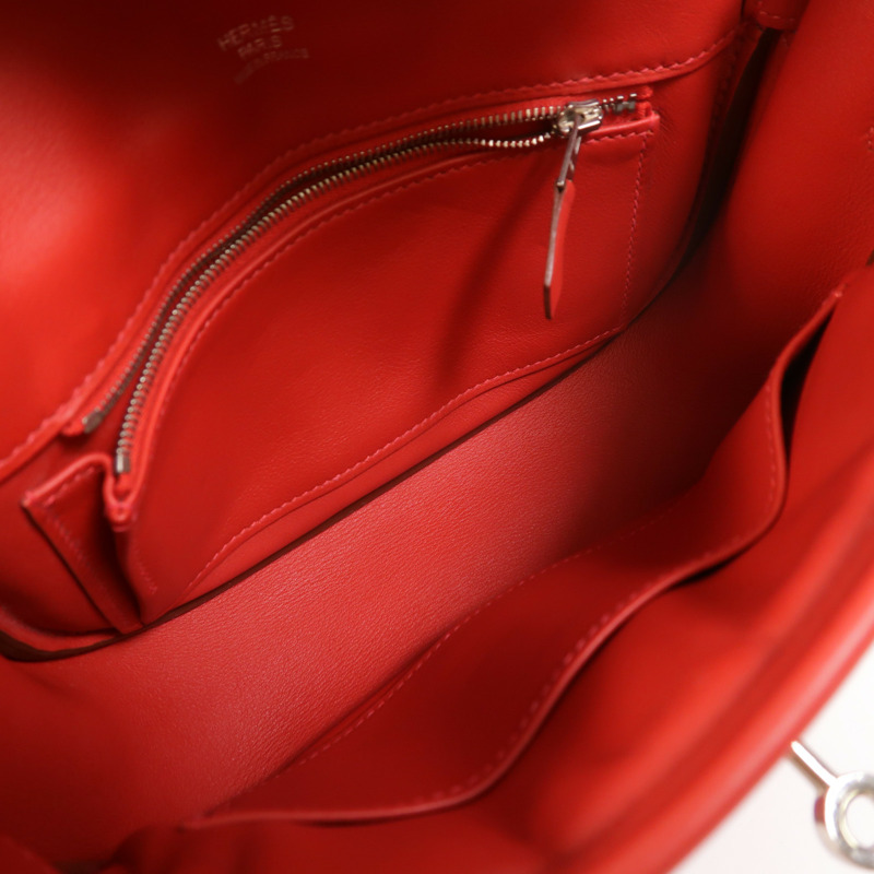 HERMES Swift皮革Berline Mini銀扣肩背袋Vermillon-4