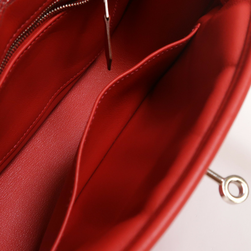 HERMES Swift皮革Berline Mini銀扣肩背袋Vermillon-5