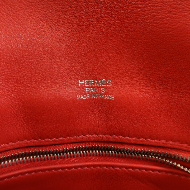 HERMES Swift皮革Berline Mini銀扣肩背袋Vermillon-6