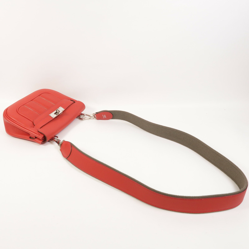 HERMES Swift皮革Berline Mini銀扣肩背袋Vermillon-8