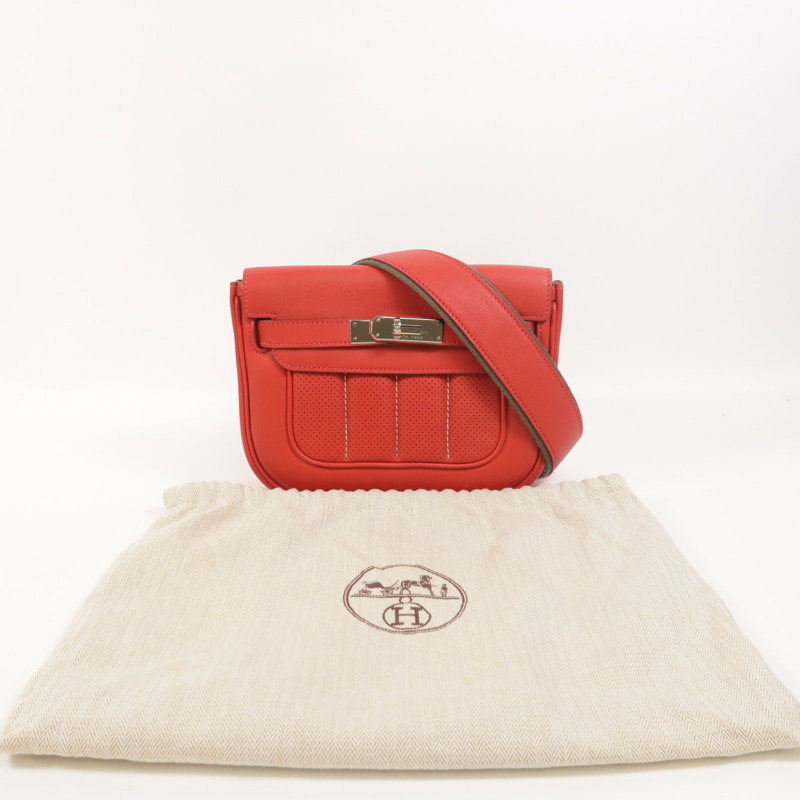HERMES Swift皮革Berline Mini銀扣肩背袋Vermillon-9