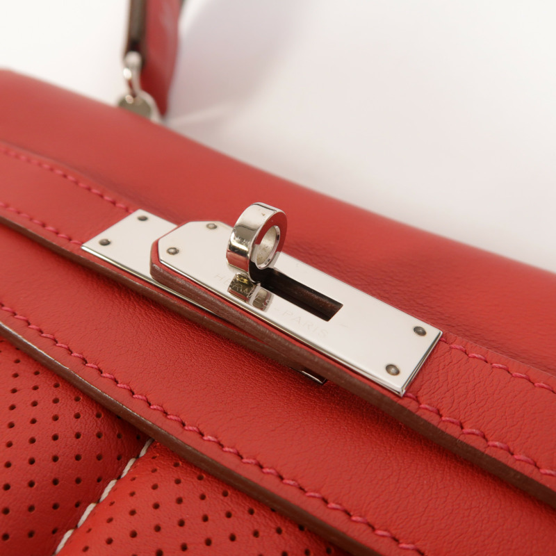 HERMES Swift皮革Berline Mini銀扣肩背袋Vermillon-10