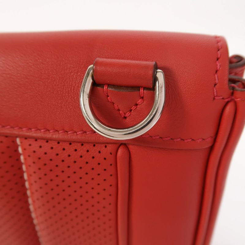 HERMES Swift皮革Berline Mini銀扣肩背袋Vermillon-15