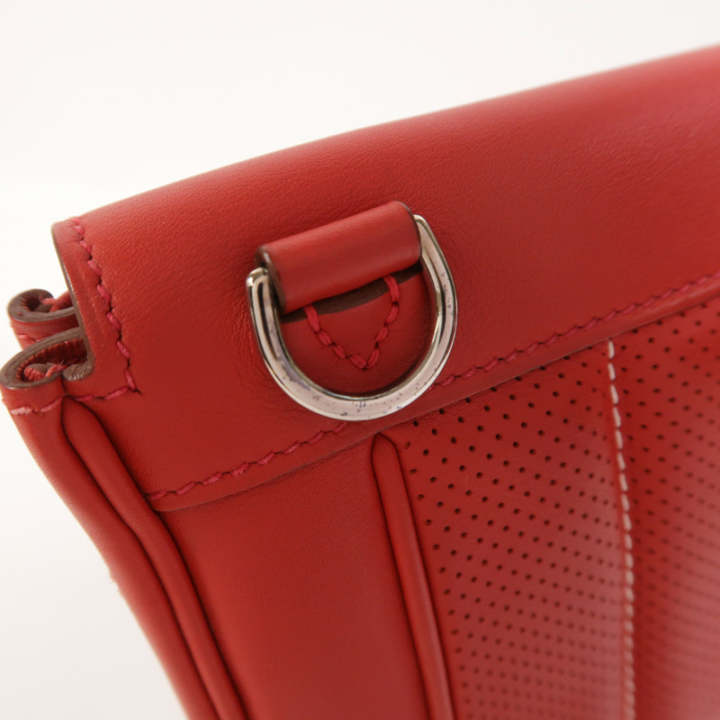 HERMES Swift皮革Berline Mini銀扣肩背袋Vermillon-16