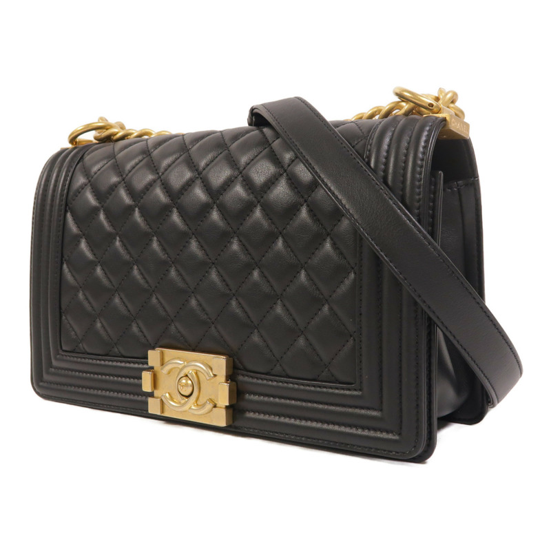 CHANEL 羊皮皮革Boy 25金扣鏈帶肩背袋-2