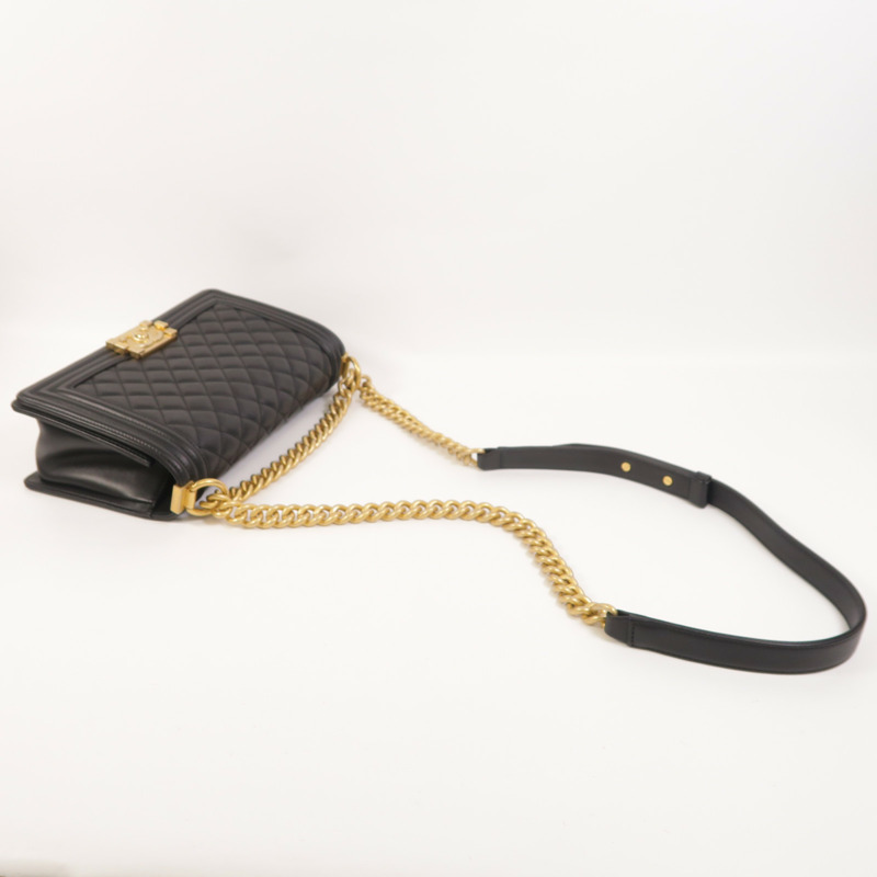 CHANEL 羊皮皮革Boy 25金扣鏈帶肩背袋-7