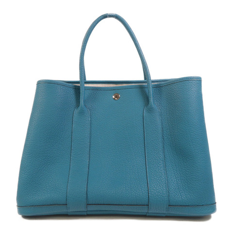 HERMES Negonda皮革Garden Party PM銀扣手挽袋Bleu Izmir