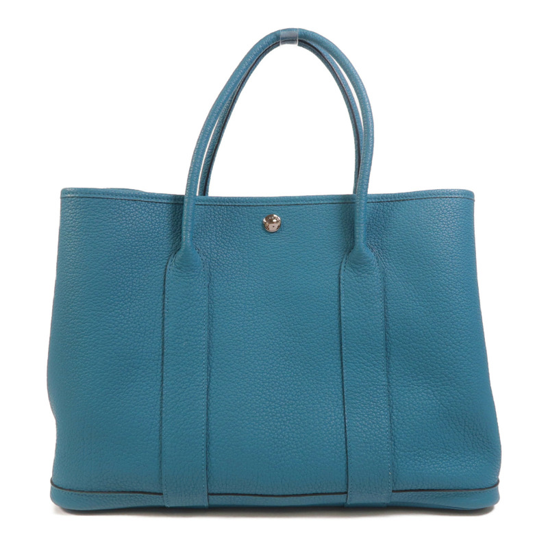 HERMES Negonda皮革Garden Party PM銀扣手挽袋Bleu Izmir-1