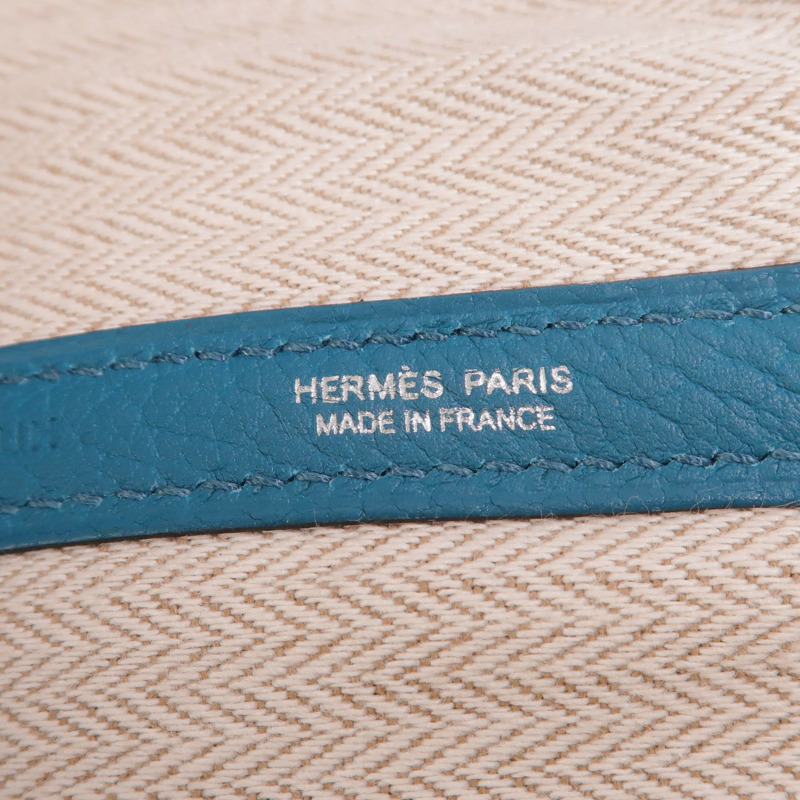 HERMES Negonda皮革Garden Party PM銀扣手挽袋Bleu Izmir-5
