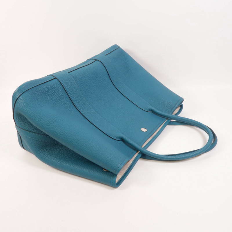 HERMES Negonda皮革Garden Party PM銀扣手挽袋Bleu Izmir-7