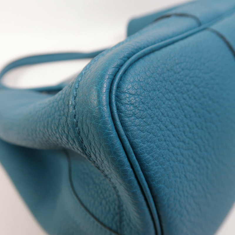 HERMES Negonda皮革Garden Party PM銀扣手挽袋Bleu Izmir-10