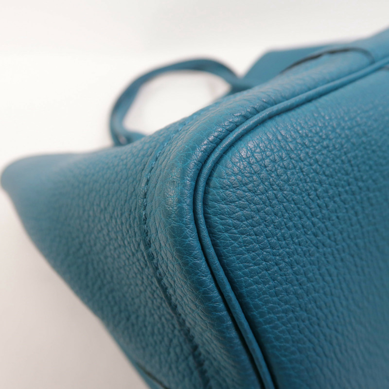 HERMES Negonda皮革Garden Party PM銀扣手挽袋Bleu Izmir-12