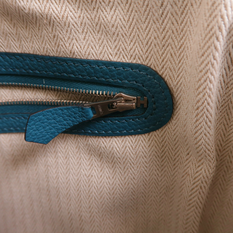 HERMES Negonda皮革Garden Party PM銀扣手挽袋Bleu Izmir-14