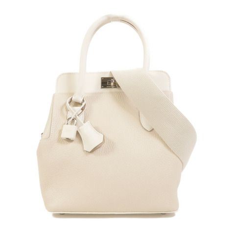 HERMES Clemence皮革Tool Box 20銀扣手挽肩背兩用袋Craie