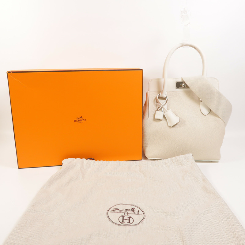 HERMES Clemence皮革Tool Box 20銀扣手挽肩背兩用袋Craie-8