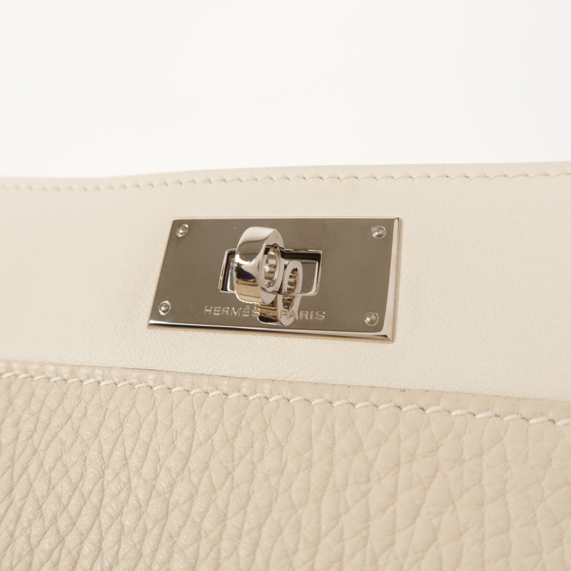 HERMES Clemence皮革Tool Box 20銀扣手挽肩背兩用袋Craie-9
