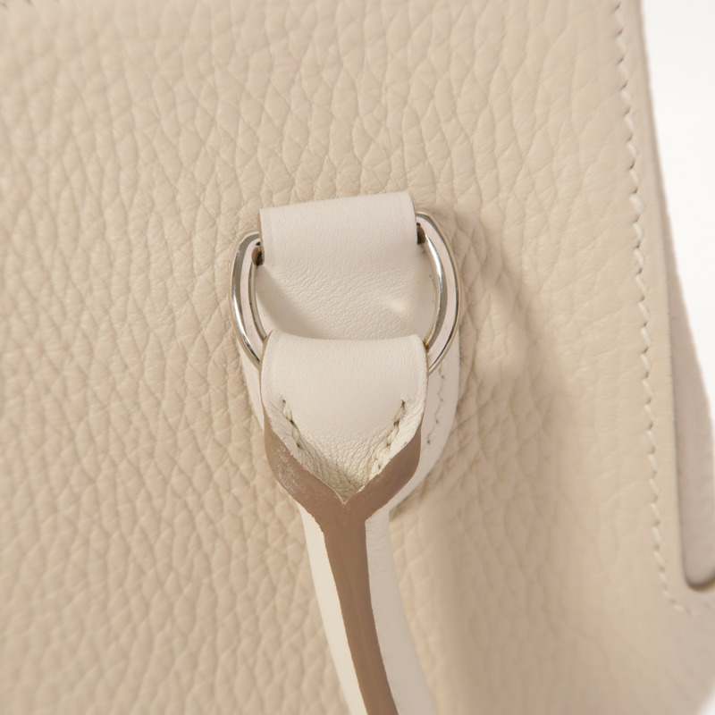 HERMES Clemence皮革Tool Box 20銀扣手挽肩背兩用袋Craie-22