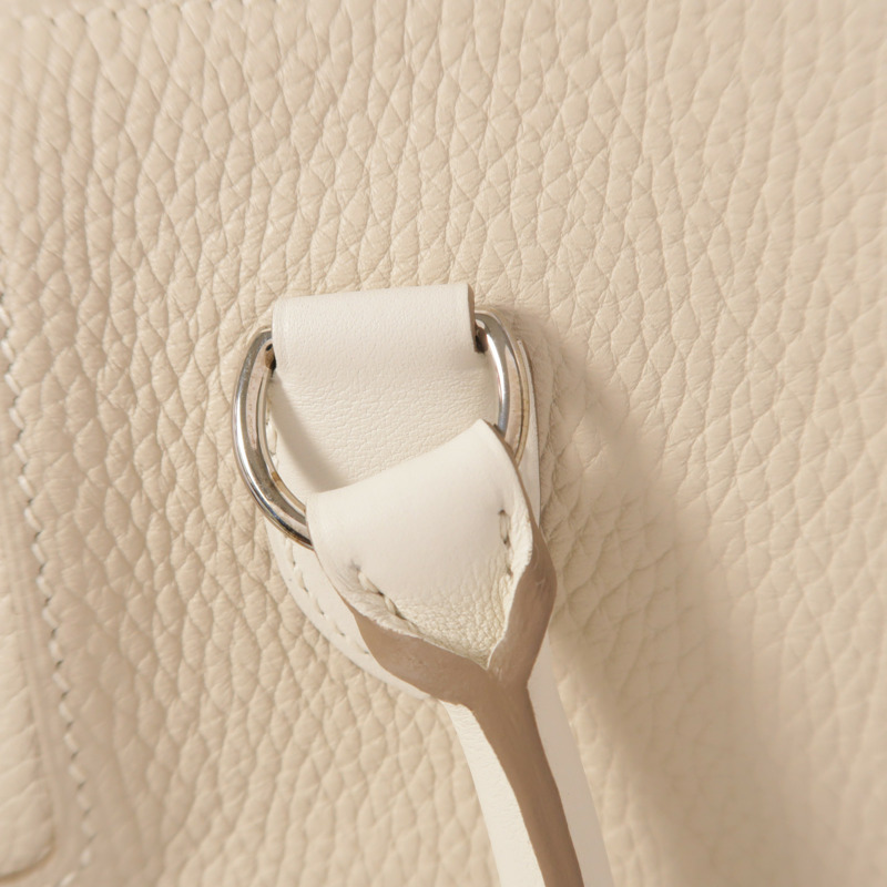 HERMES Clemence皮革Tool Box 20銀扣手挽肩背兩用袋Craie-23